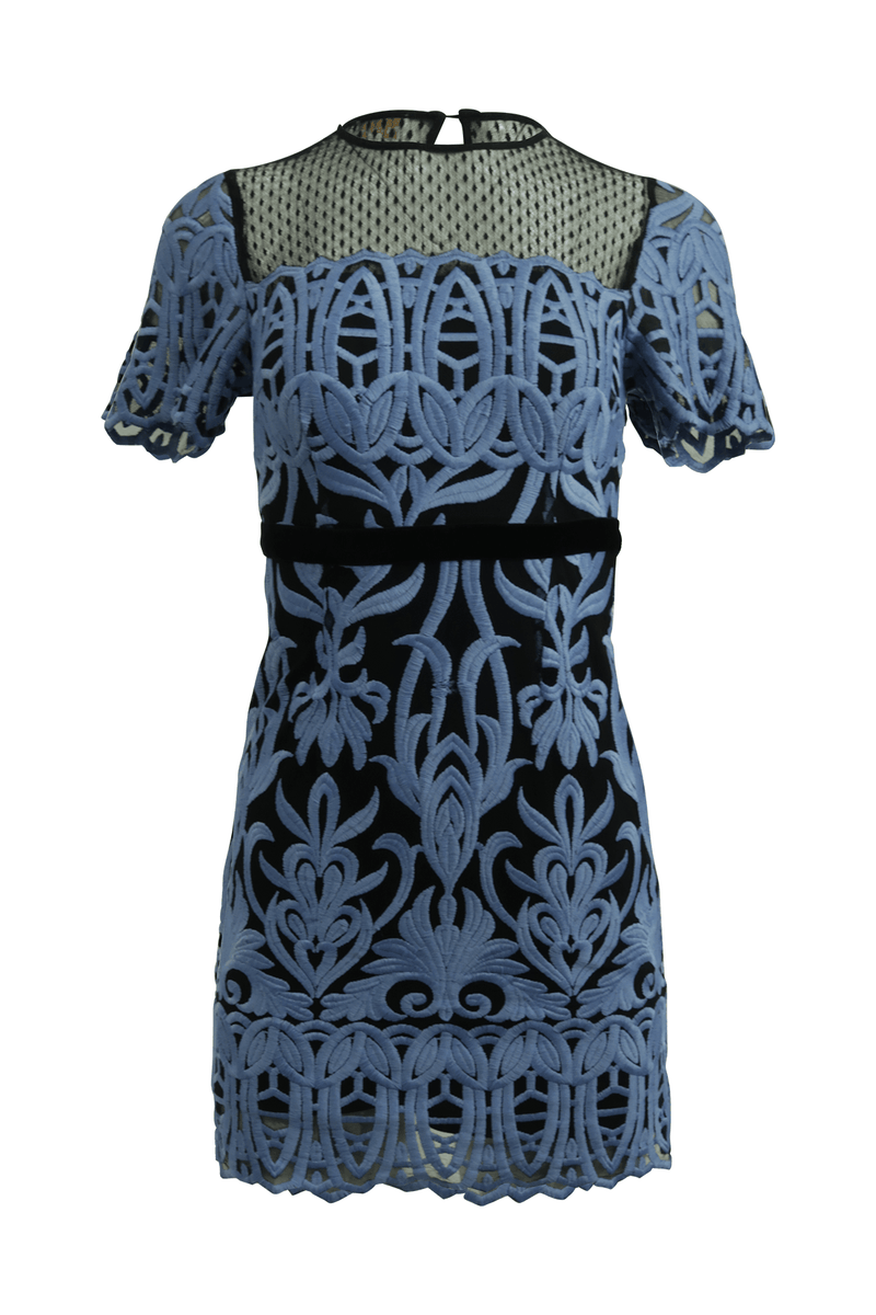 Black Midi Dress With Light Blue Embroidery Style Theory SG