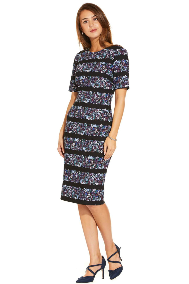 Short Sleeve Floral Stripe Sheath Dress Style Theory SG