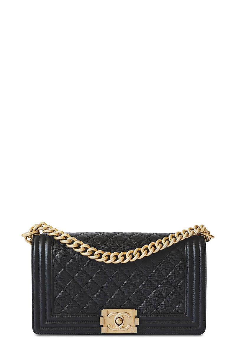 Quilted Caviar Old Medium Boy Black with Gold Hardware Chanel