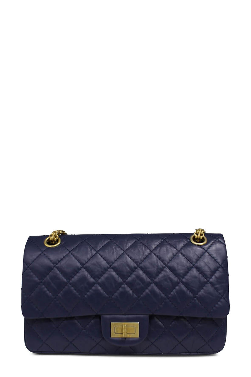 Reissue 225 Double Flap Navy Blue with Gold Hardware Style