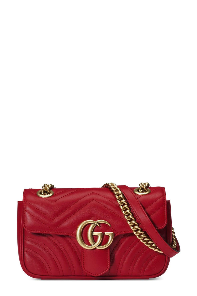 GUCCI GG Marmont Small Matelasse Hibiscus Red Chain Leather