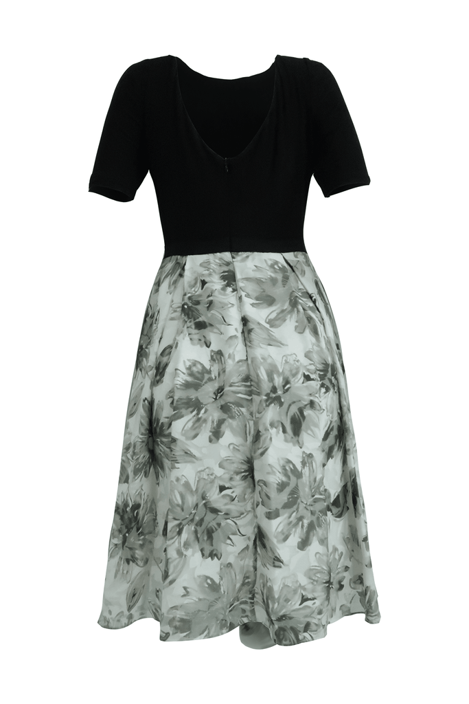 Grey Flower Print Black Dress - Adrianna Papell