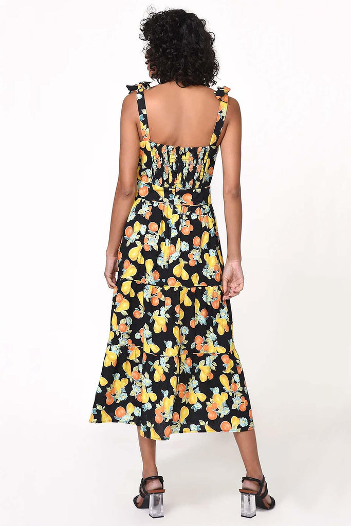 Katrina Ecovero Tiered Fruit Tropics Midi Dress - Greylin