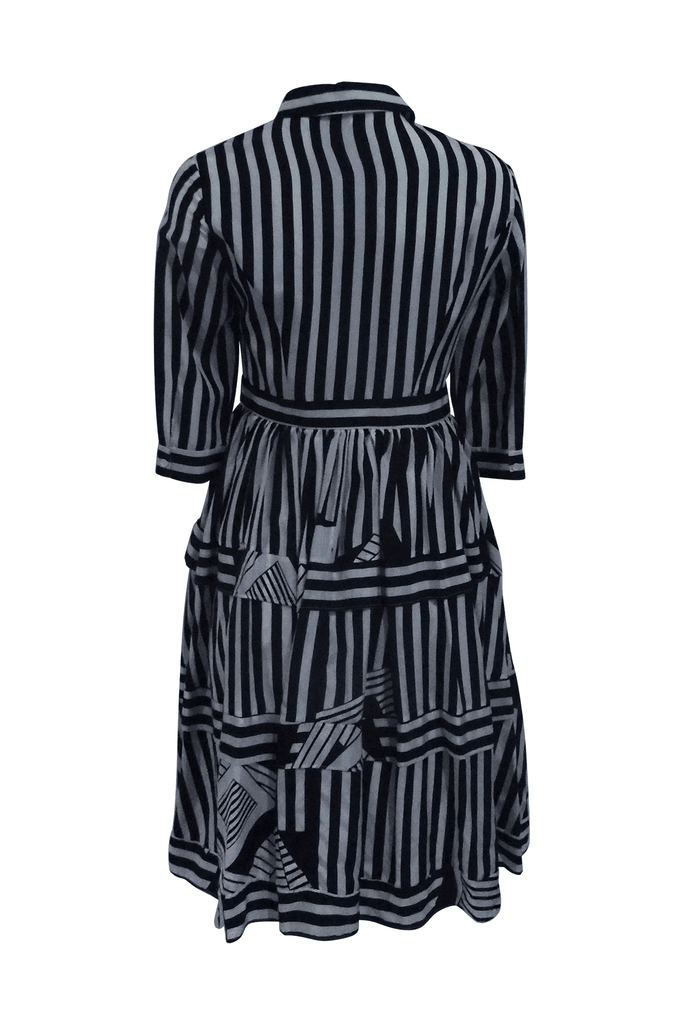 Pleated Stripe Print Shirt Dress - Maryling