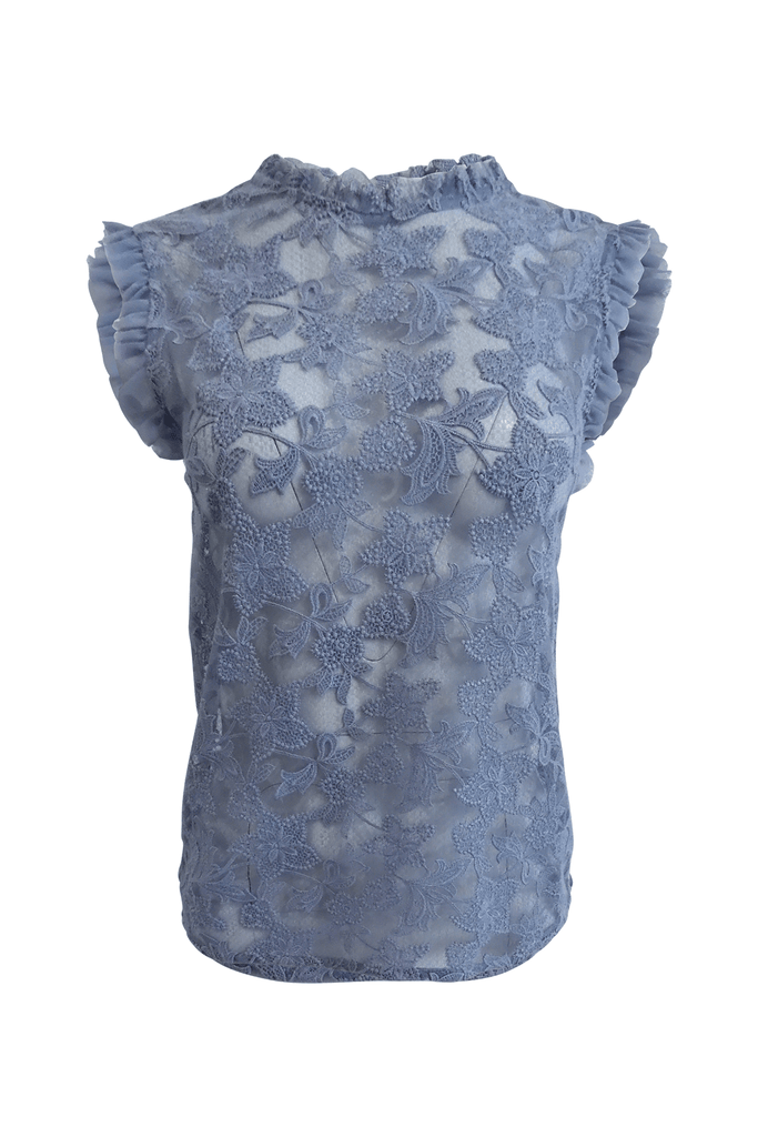 Slate Floral Lace See-Through Top - Reiss