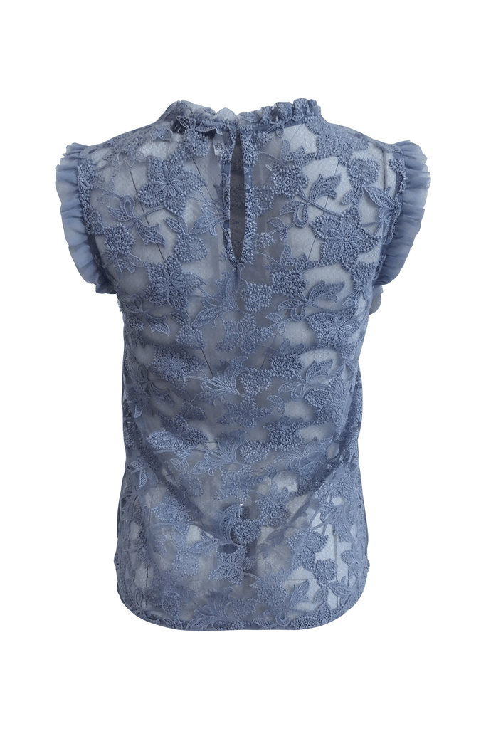 Slate Floral Lace See-Through Top - Reiss