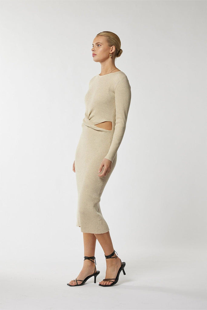 Rhythmic Knit Midi In Oatmeal - MVN