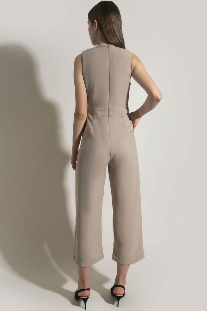 Jumpsuit with Wrap Effect Bodice, Geometric Peplum And Wide Leg Pants - Odile