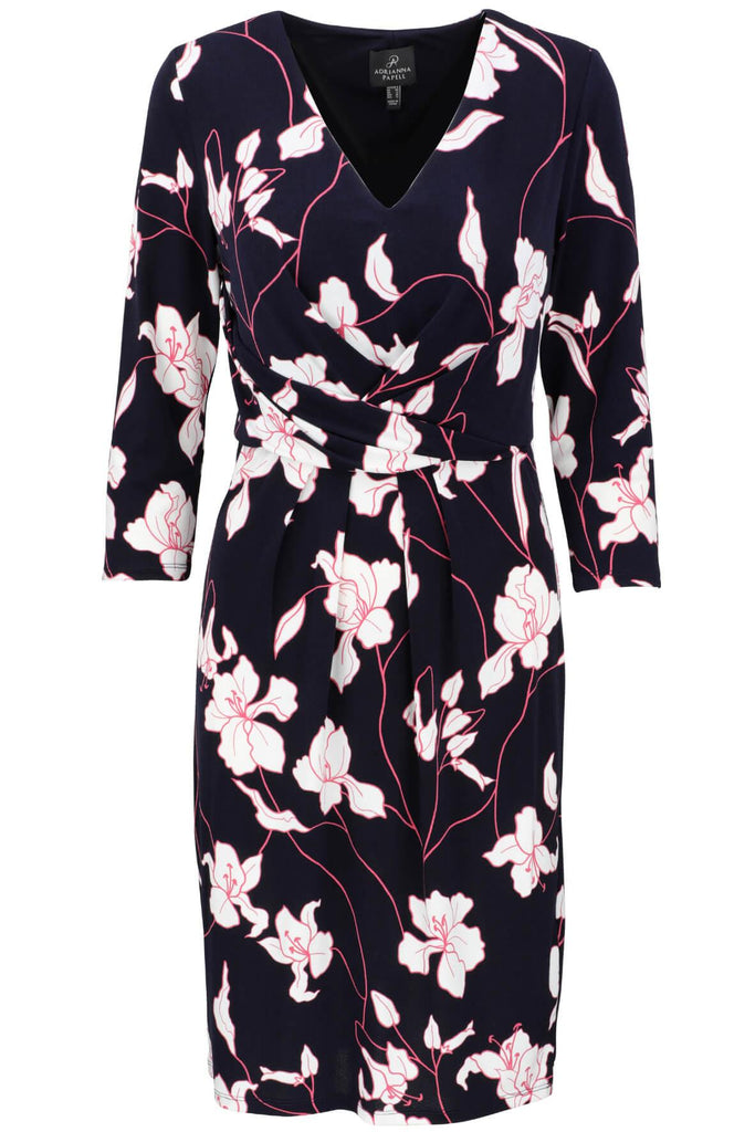 Three Quarter Sleeve Floral Sheath Dress - Adrianna Papell