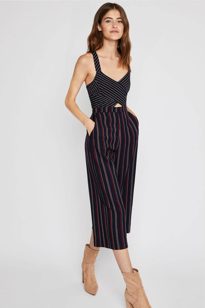 Striped Mixed Media Jumpsuit - BCBGeneration