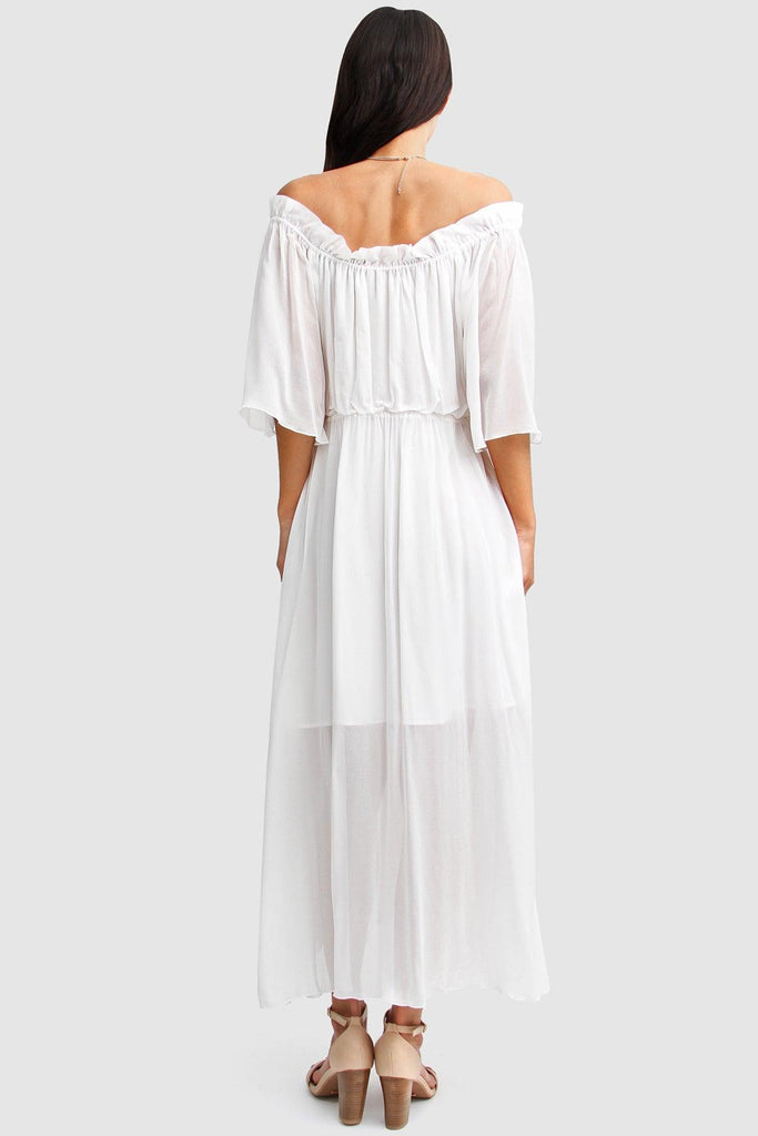 Amour Amour Ruffled Maxi Dress in White - Belle & Bloom