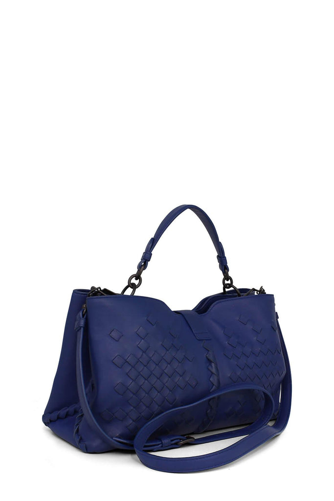 Intrecciato Trimmed Satchel Blue - Bottega Veneta