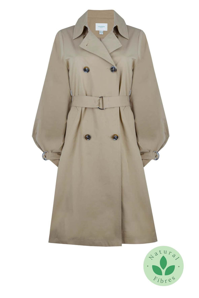 Charissa Trench Beige With Bishop Sleeves - Jovonna