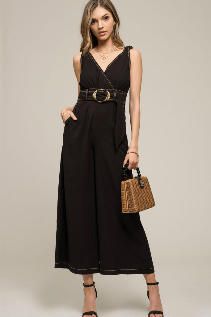 Black Belted Jumpsuit - Moon River