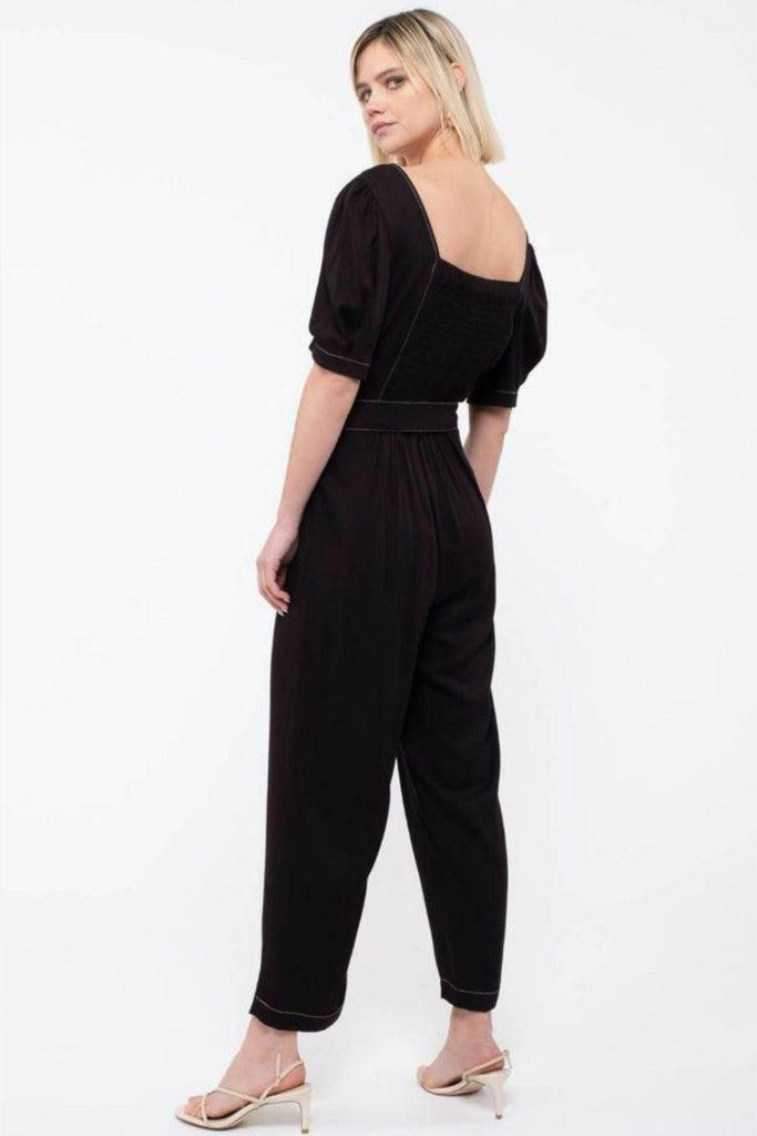 Square Neckline Black Jumpsuit - Moon River