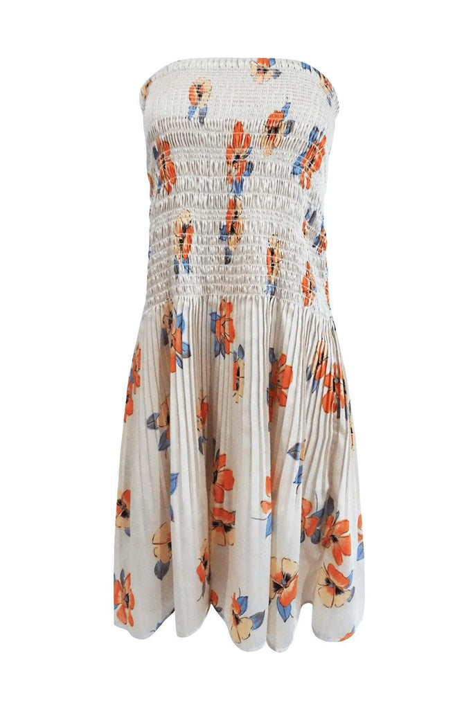 Orange Blue Flower Pleated Dress - Nicholas