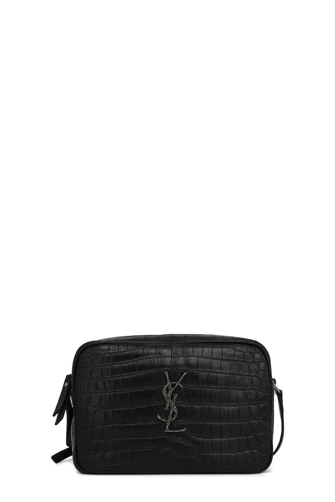 Crocodile Embossed Lou Camera Bag Black with Tassel - SAINT LAURENT