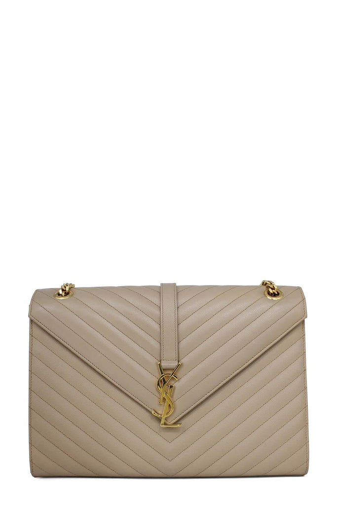 Large Matelasse Monogram Envelope Bag Beige - SAINT LAURENT