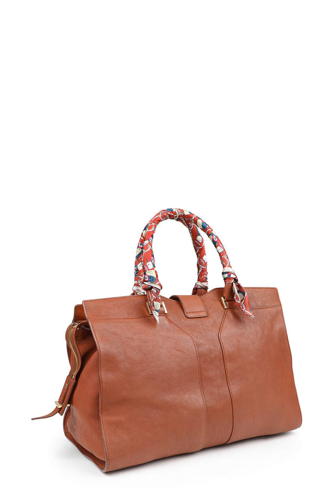 Medium Cabas Chyc Tote Brown with Handle Wraps - SAINT LAURENT