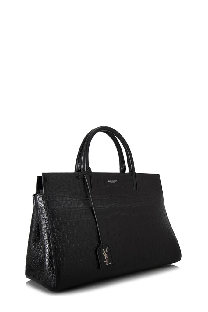 Medium Cabas Rive Gauche Bag Crocodile Embossed Black - SAINT LAURENT