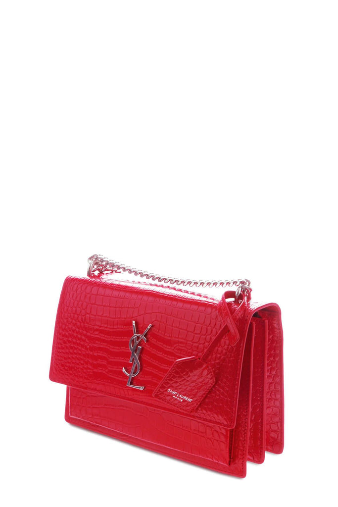 Medium Sunset Bag Crocodile Embossed Bright Red - SAINT LAURENT