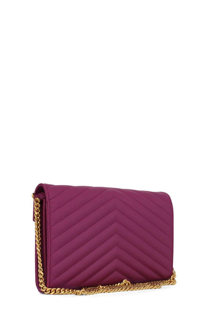 Monogram Chain Wallet Chevron Red Violet with Gold Hardware - Saint Laurent