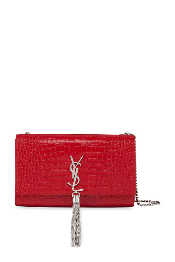 Monogram Medium Kate with Tassel Crocodile Embossed Eros Red - SAINT LAURENT