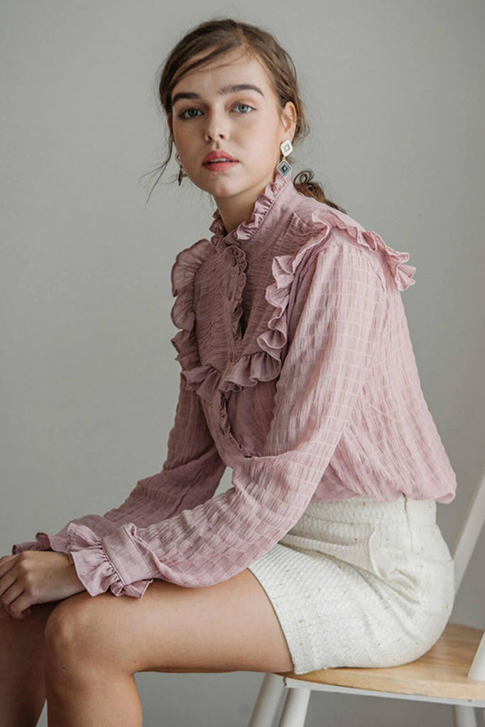 Shirring Ruffle Blouse - Salon de Yohn