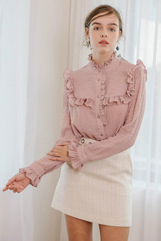 Shirring Ruffle Blouse - Salon de Yohn