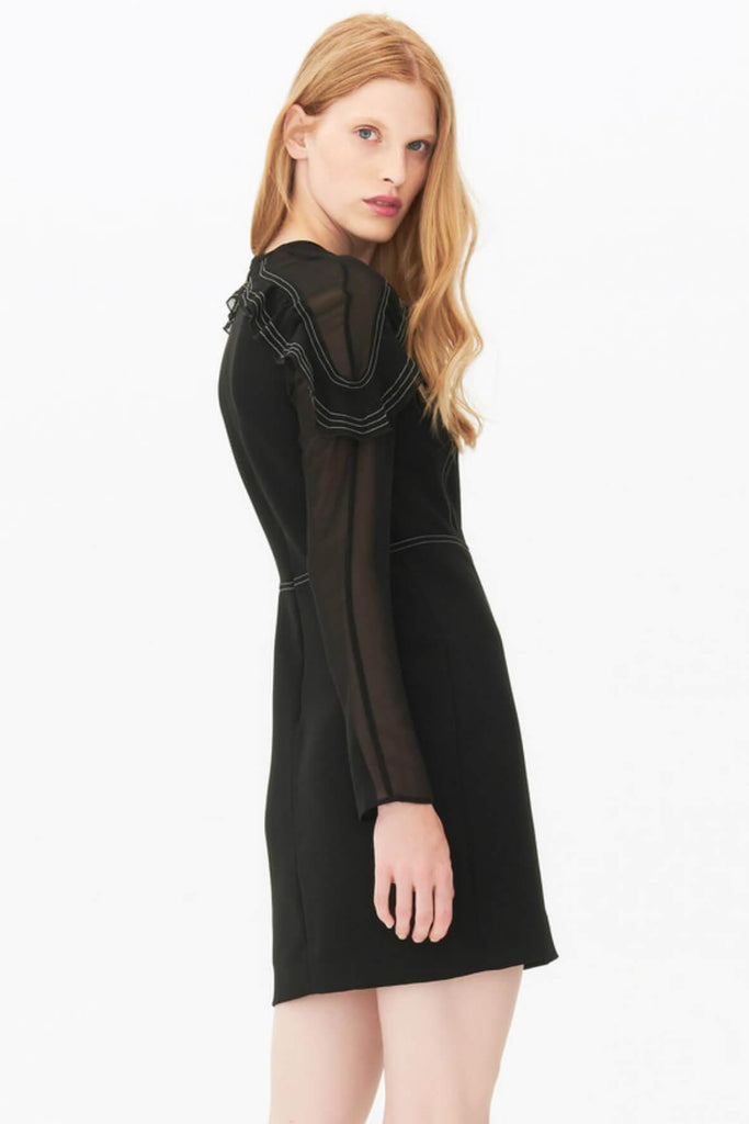 Moonage Frilled Chiffon and Crepe Dress - Sandro