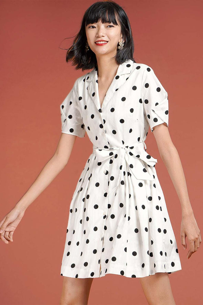 White Dress With Big Polka Dots - Saturday Club