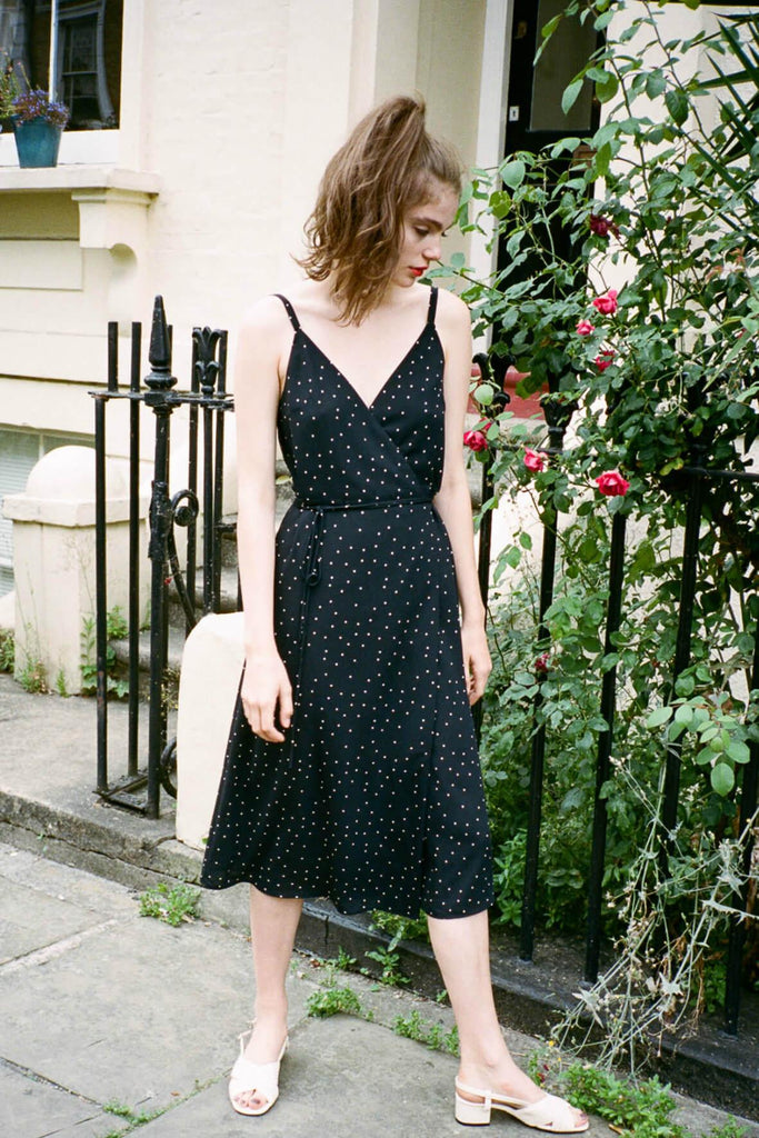 Forever Dotted Midi Wrap Dress - Side Party