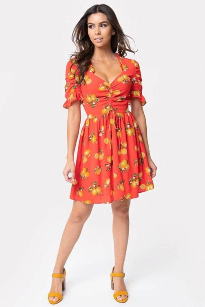 Lemon Print Sweetheart Media Darling Fit & Flare Dress - Smak Parlour