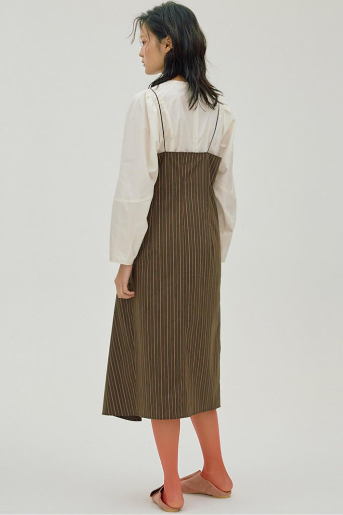 Button Stripe Dress Brown - Wnderkammer